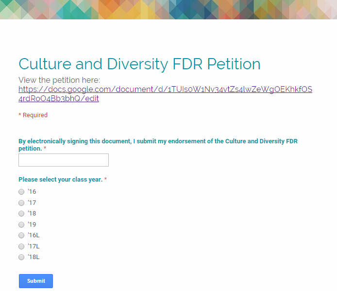 Students petition for culture and diversity FDR