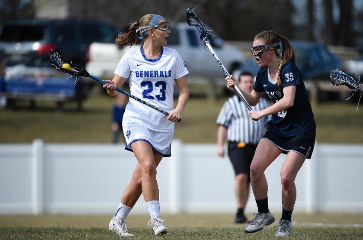 Melissa Coggins, ‘16 accounted for six points (two goals and four assists) in the win against Haverford. Photo courtesy of W&L Sports Info.