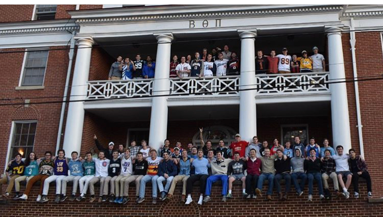Members+of+Beta+pose+outside+of+their+Red+Square+home+last+week.+Residents+moved+out+of+the+house+this+past+weekend.+Photo+courtesy+of+Alpha+Rho+chapter+of+Beta+Theta+Pi