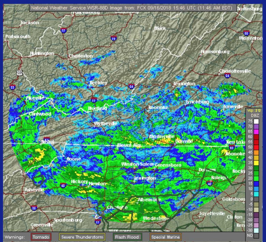 The radar for Lexington, Virginia, as of Sunday. Graphic courtesy of the National Oceanic and Atmospheric Administration.