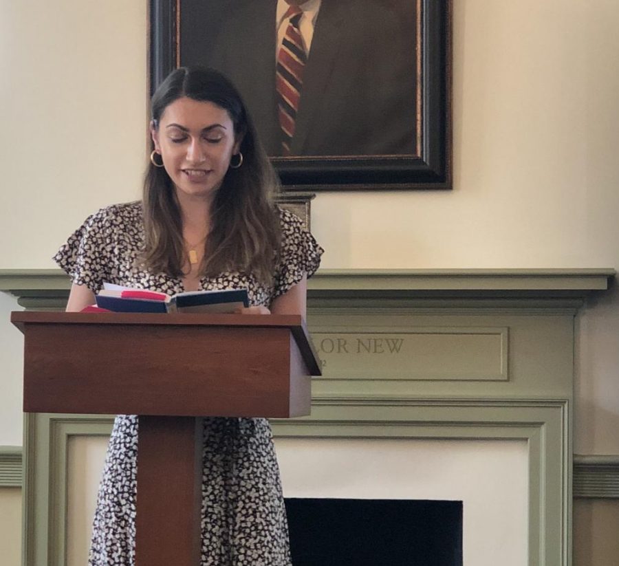Taylor Reese, 19, reads from her thesis in the spring. Photo courtesy of Taylor Reese