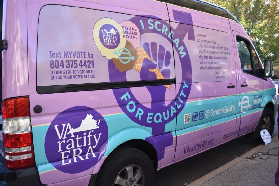 The #iScream4Equality bus tours around campuses in Virginia to educate voters on the Equal Rights Amendment. Photo by Hannah Denham.