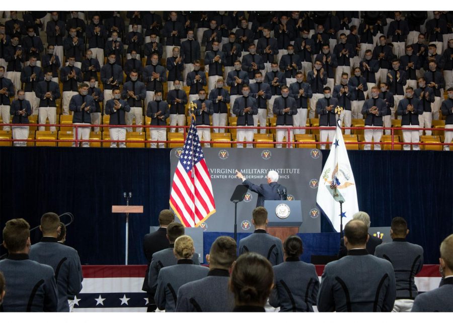 Pence+greeted+VMI+cadets+before+his+speech.+Photo+by+Jin+Ni%2C+22.+