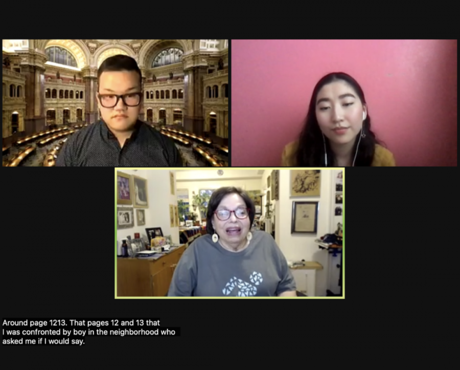 Photo taken during the webinar. Roberts is top left, Xia is top right, and Heumann is center. 