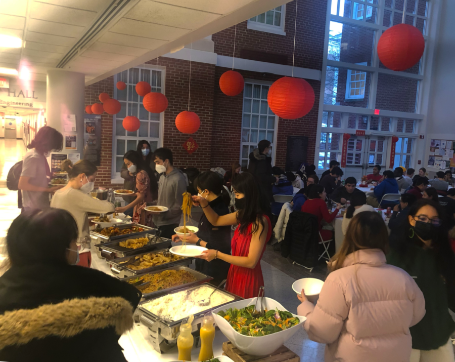 Nearly 100 students attended the student-run Lunar New Year celebration in the Science Center. Photo by Yizhen Zhou, ’24.