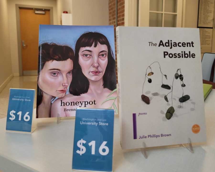 “The Adjacent Possible” and “honeypot” are available for purchase online and in the W&L Bookstore. Photo by Emma Malinak, ’25.