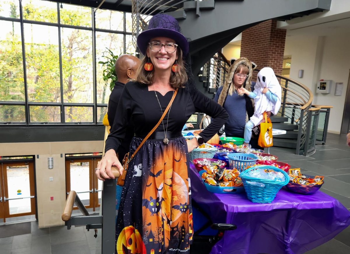Laura Ulmer celebrates Halloween with students in Elrod Commons. Photo courtesy of Laura Ulmer