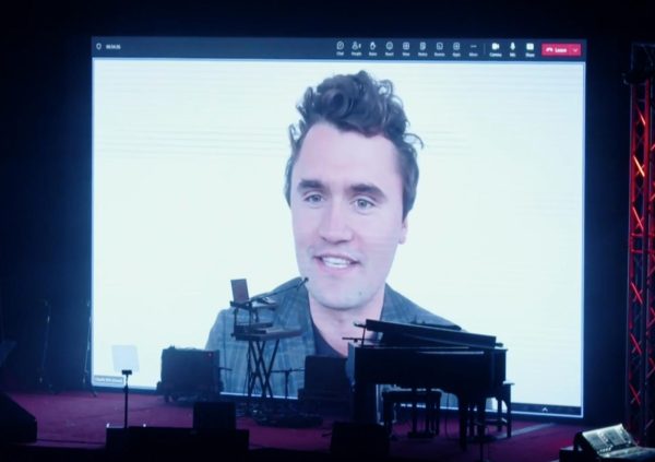 Charlie Kirk joined Mock Con via a Skype call. Screenshot taken of 2024 Mock Convention livestream