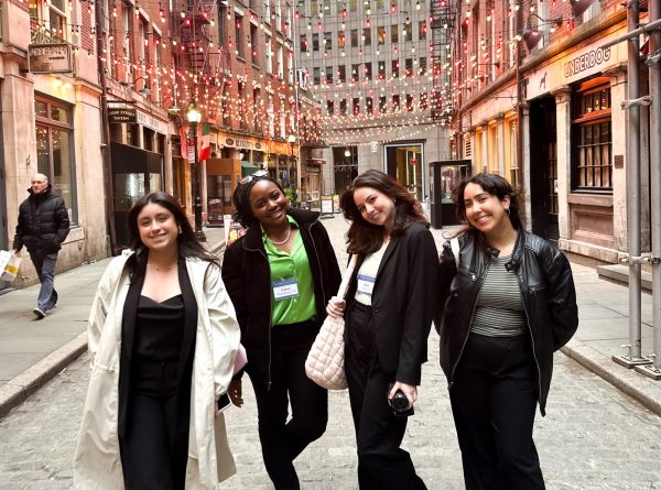 Camille Ramos, ‘26, Laura Murambadoro, ‘26, Jane Hulsey, ‘25, and Geena Ravelo, ‘27, prepare for careers in law by visiting New York City on a Career and Professional Development trip. Photo by Joci Chavez, ‘27