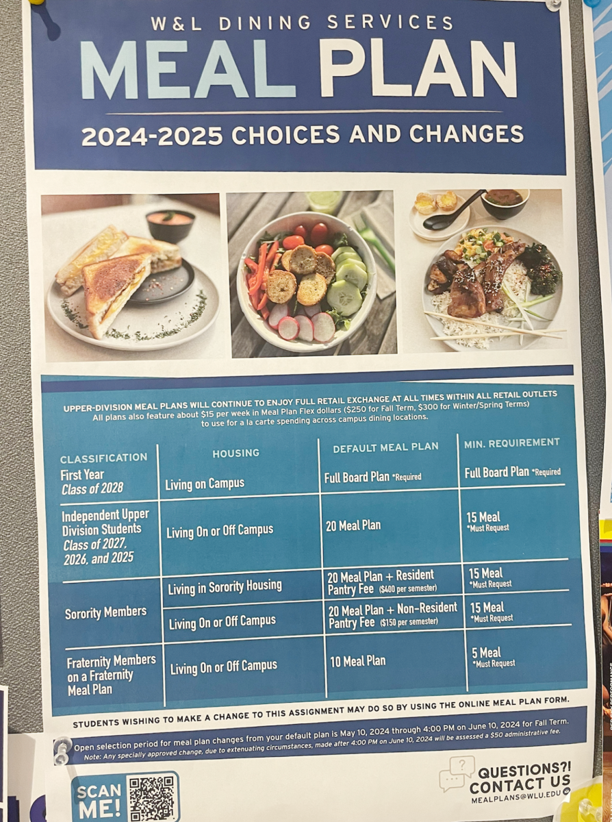 Posters outlining the 2024-25 W&L Dining Services meal plan can be found around campus.