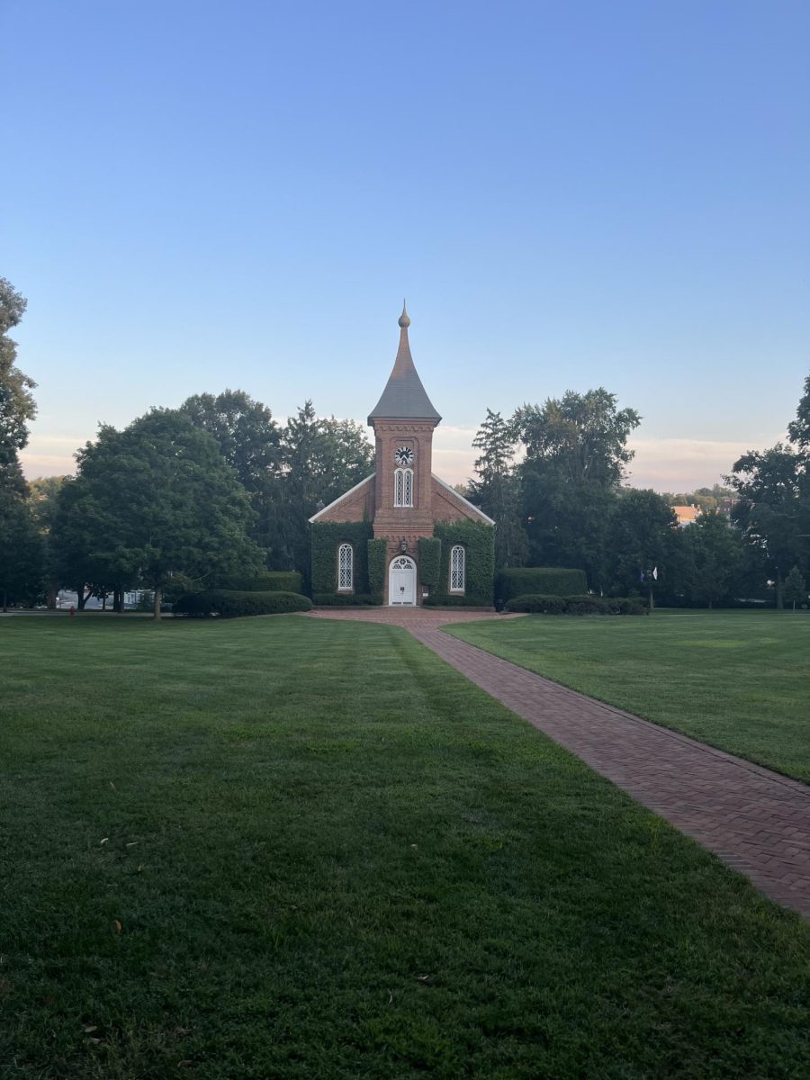 A view of University Chapel from the colonnade. 