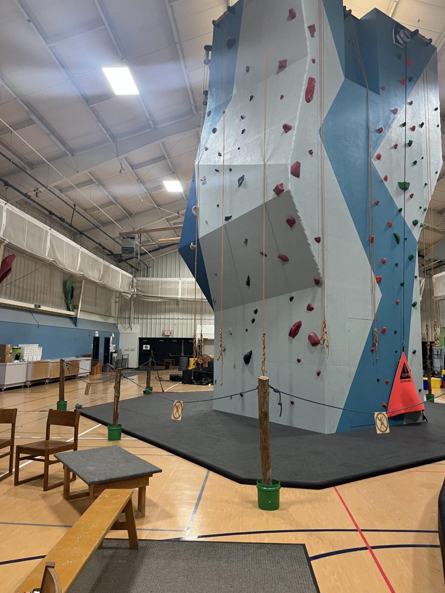 The rock climbing wall at the Outing Club gym. 