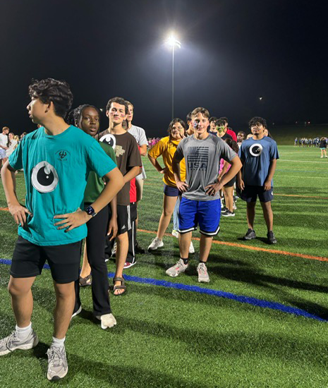 Students wait to compete in the first-year olympics. 