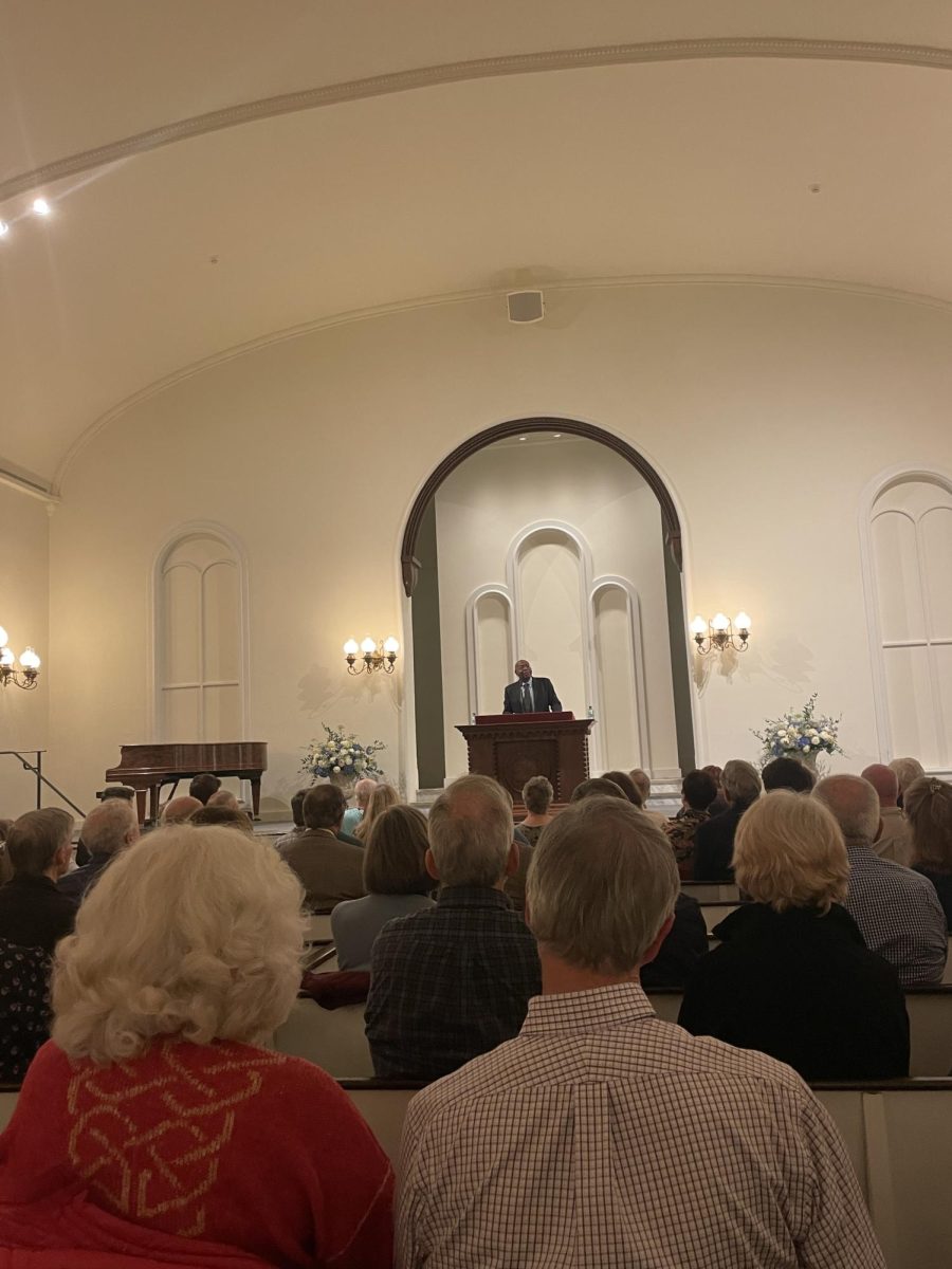 Jason Riley speaks in University Chapel on Oct. 24. 