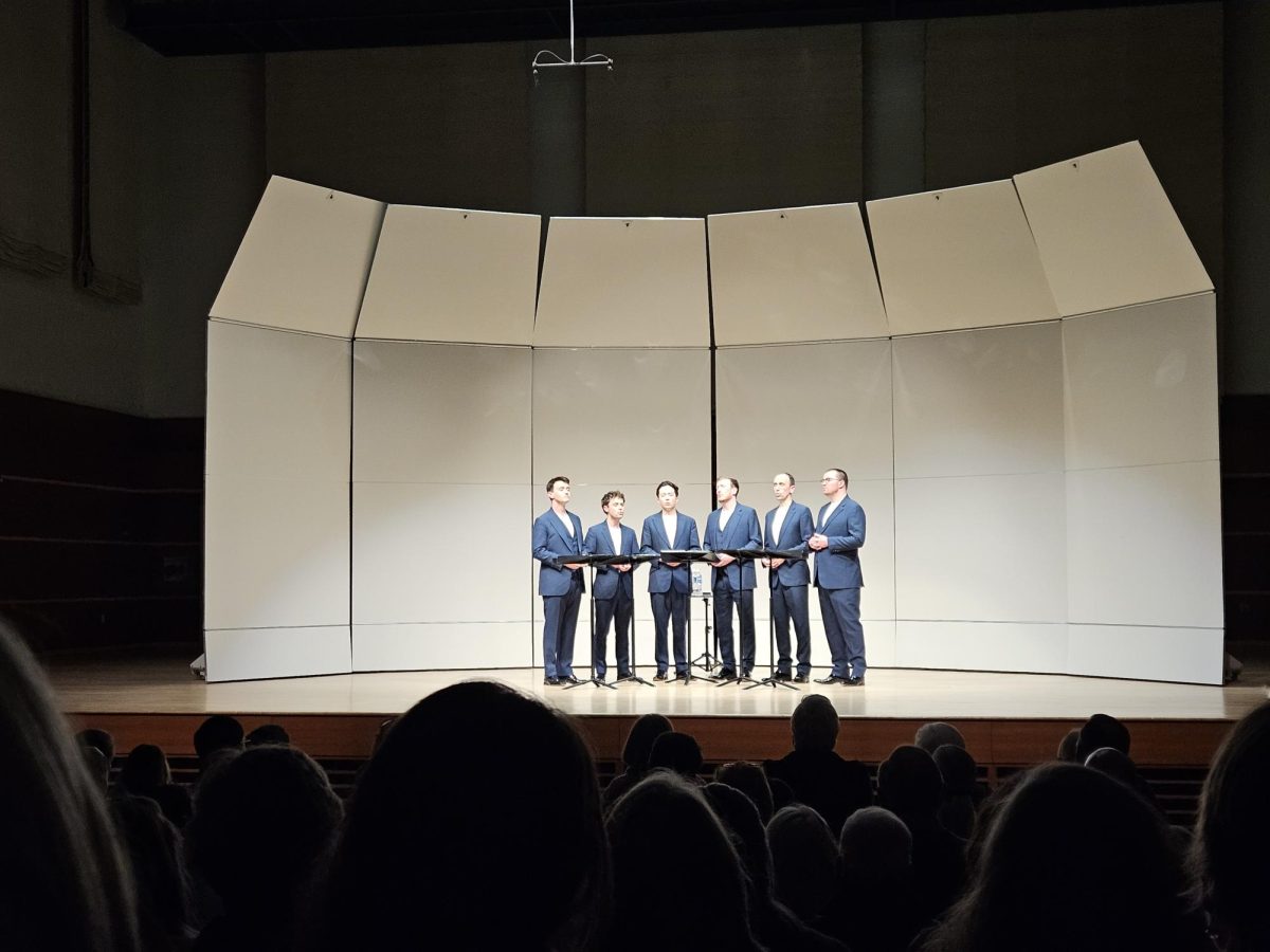 The King’s Singers perform a variety of music ranging from folk to pop at a sold-out concert hall.